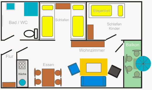 Die Aufteilung der Wohnung..- Anklicken geht zur Bildershow -